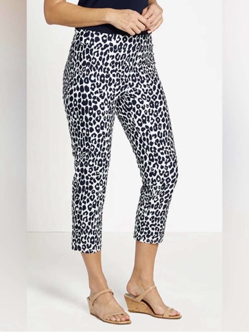 Jude Connally Navy and White Leopard Crop Pants